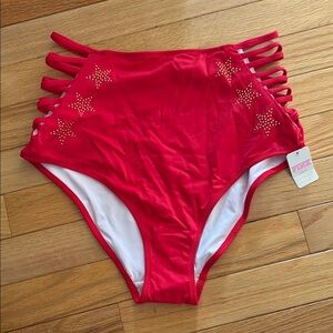 Red High-Waisted Bikini Bottoms with Star Accents